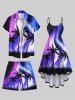 Plus Size Coconut Tree Colorful Ombre Aurora Galaxy Print Hawaii Drawstring Beach Shorts For Men -  