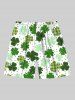 Plus Size Four Leaf Clover Pin Dot Print Hawaii St. Patrick's Day Drawstring Beach Shorts For Men -  