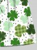 Plus Size Four Leaf Clover Pin Dot Print Hawaii St. Patrick's Day Drawstring Beach Shorts For Men -  