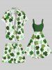 Plus Size Four Leaf Clover Pin Dot Print Hawaii St. Patrick's Day Drawstring Beach Shorts For Men -  