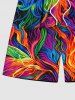 Plus Size Rainbow Oil Painting Colorful Graphic Print Hawaii Beach Shorts For Men -  