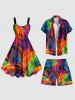 Plus Size Rainbow Oil Painting Colorful Graphic Print Hawaii Beach Shorts For Men -  