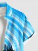 Plus Size Coconut Tree Paint Splatter Swirls Print Buttons Pocket Hawaii Shirt For Men -  