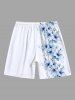 Plus Size Tropical Hibiscus Flower Leaf Print Hawaii Beach Shorts For Men -  