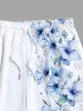 Plus Size Tropical Hibiscus Flower Leaf Print Hawaii Beach Shorts For Men -  