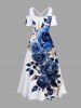 Plus Size Rose Flowers Leaf Print Cold Shoulder Crisscross Hawaii Maxi Dress -  