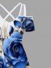 Plus Size Rose Flowers Leaf Print Cold Shoulder Crisscross Hawaii Maxi Dress -  