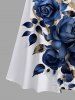 Plus Size Rose Flowers Leaf Print Cold Shoulder Crisscross Hawaii Maxi Dress -  