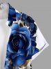 Plus Size Rose Flowers Leaf Print Buttons Pocket Hawaii Shirt For Men -  