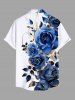 Plus Size Rose Flowers Leaf Print Buttons Pocket Hawaii Shirt For Men -  