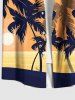Plus Size Coconut Tree Sun Cloud Colorblock Print Buttons Pocket Hawaii Shirt For Men -  