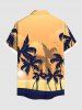 Plus Size Coconut Tree Sun Cloud Colorblock Print Buttons Pocket Hawaii Shirt For Men -  