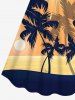 Plus Size Coconut Tree Sun Cloud Colorblock Print Cinched Hawaii Dress -  