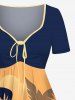 Plus Size Coconut Tree Sun Cloud Colorblock Print Cinched Hawaii Dress -  