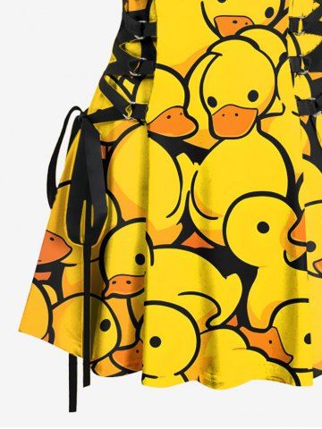 Cute Duck Print Hawaii Lace Up A Line Tank Dress