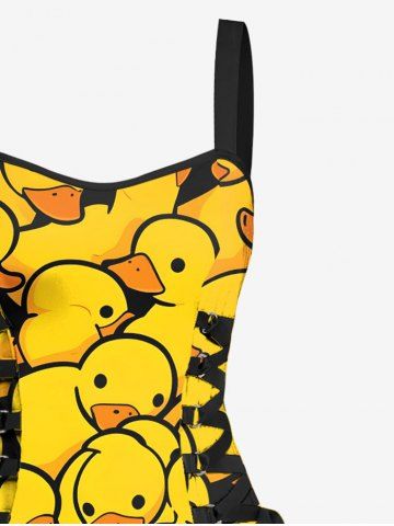 Cute Duck Print Hawaii Lace Up A Line Tank Dress