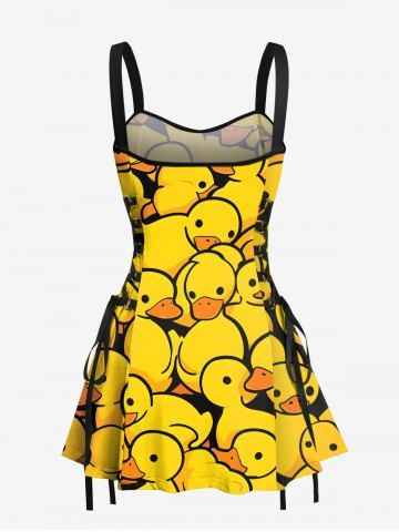 Cute Duck Print Hawaii Lace Up A Line Tank Dress