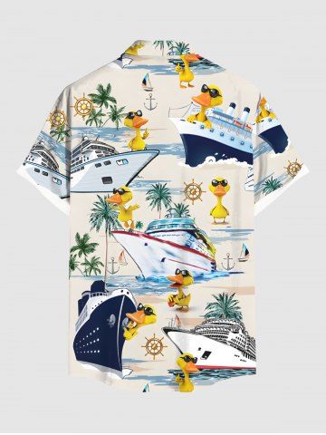 Coconut Tree Ducks Sea Waves Ship Print Plus Size Matching Hawaii Beach Outfit For Couples