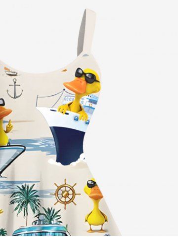 Coconut Tree Ducks Sea Waves Ship Print Plus Size Matching Hawaii Beach Outfit For Couples