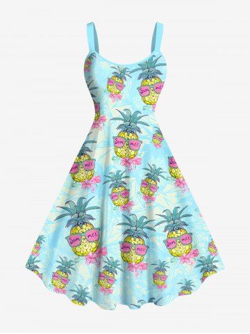 Plus Size Pineapple Floral Sunglasses Print Hawaii A Line Tank Dress