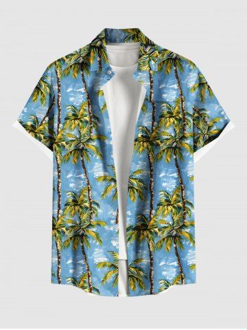 Chemise hawaïenne à poches boutonnées, imprimé cocotier et mer, grande taille, pour hommes - BLUE - XL
