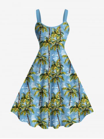 Robe débardeur grande taille à imprimé cocotier et mer, style hawaïen, coupe trapèze - SKY BLUE - 2X