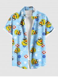 Plus Size Anchor Swimming Ring Cute Duck Print Hawaii Cruise Button Pocket Shirt For Men -  