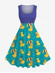 Plus Size Cute Duck Umbrella River Print Hawaii 1950s Vintage Swing A Line Dress -  