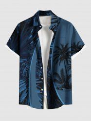 Plus Size Coconut Tree Curve Print Hawaii Ombre Button Pocket Shirt For Men -  