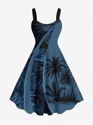 Robe Ligne A Ombre Cocotier Imprimé de Grande Taille - Bleu de Minuit S