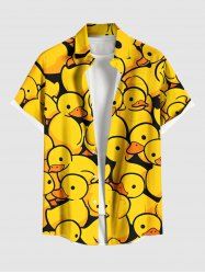 Plus Size Cute Duck Print Hawaii Button Pocket Shirt For Men -  