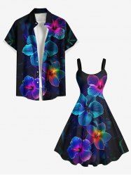 Colorful Tropical Hibiscus Flowers Print Plus Size Matching Hawaii Beach Outfit For Couples -  