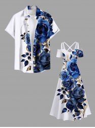 Rose Flowers Leaf Print Plus Size Matching Hawaii Beach Outfit For Couples -  
