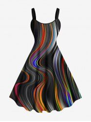 Plus Size Colorful Rainbow Light Beam Curve Print Hawaii Tank Dress -  