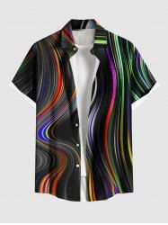 Plus Size Colorful Rainbow Light Beam Curve Print Buttons Pocket Hawaii Shirt For Men -  