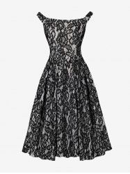 Robe Vintage Fleurie Zippée Au Dos à Lacets - Noir 2XL