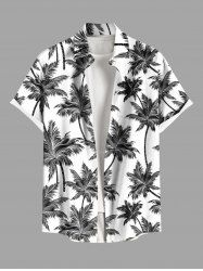 Chemise Boutonnée Imprimé Cocotier à Deux Tons Grande Taille avec Poche pour Homme - Blanc 2XL