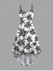 Plus Size Coconut Tree Two Tone Print Hawaii High Low Asymmetric Cami Dress -  