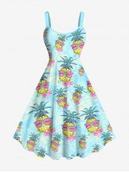 Plus Size Pineapple Floral Sunglasses Print Hawaii A Line Tank Dress - Bleu clair 2X