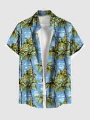 Plus Size Coconut Tree Sea Print Hawaii Button Pocket Shirt For Men -  