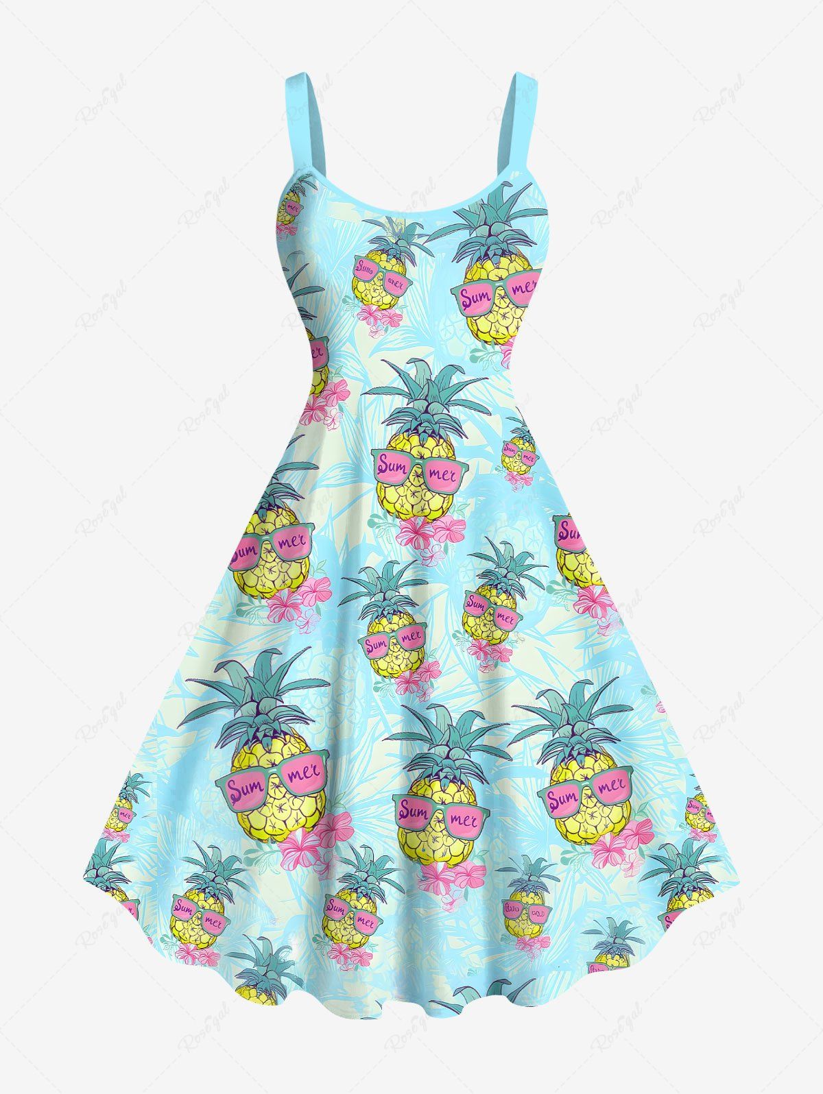 Fancy Plus Size Pineapple Floral Sunglasses Print Hawaii A Line Tank Dress  