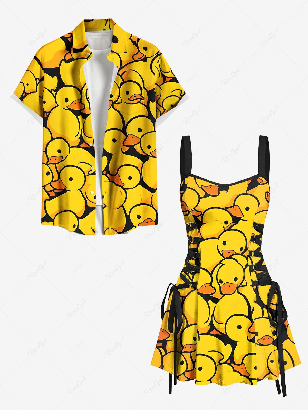 Online Cute Duck Print Matching Hawaii Beach Outfit For Couples  