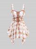 Ombre Flower Printed Lace Up Backless Handkerchief Tank Top and Skinny Leggings Plus Size Outfit -  