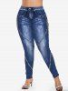 Ombre Flower Printed Lace Up Backless Handkerchief Tank Top and Skinny Leggings Plus Size Outfit -  