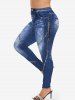 Ombre Flower Printed Lace Up Backless Handkerchief Tank Top and Skinny Leggings Plus Size Outfit -  