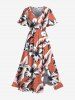 Floral Tropical Leaves Print Plus Size Matching Hawaii Beach Outfit For Couples - Rouge 