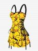 Cute Duck Print Hawaii Lace Up A Line Tank Dress -  