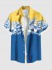 Tenue de Plage Contrastante Imprimé Feuilles et Fleurs Tropicales Grande Taille pour Couples - Bleu Ciel 