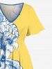 Tenue de Plage Contrastante Imprimé Feuilles et Fleurs Tropicales Grande Taille pour Couples - Bleu Ciel 