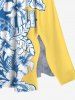 Tenue de Plage Contrastante Imprimé Feuilles et Fleurs Tropicales Grande Taille pour Couples - Bleu Ciel 